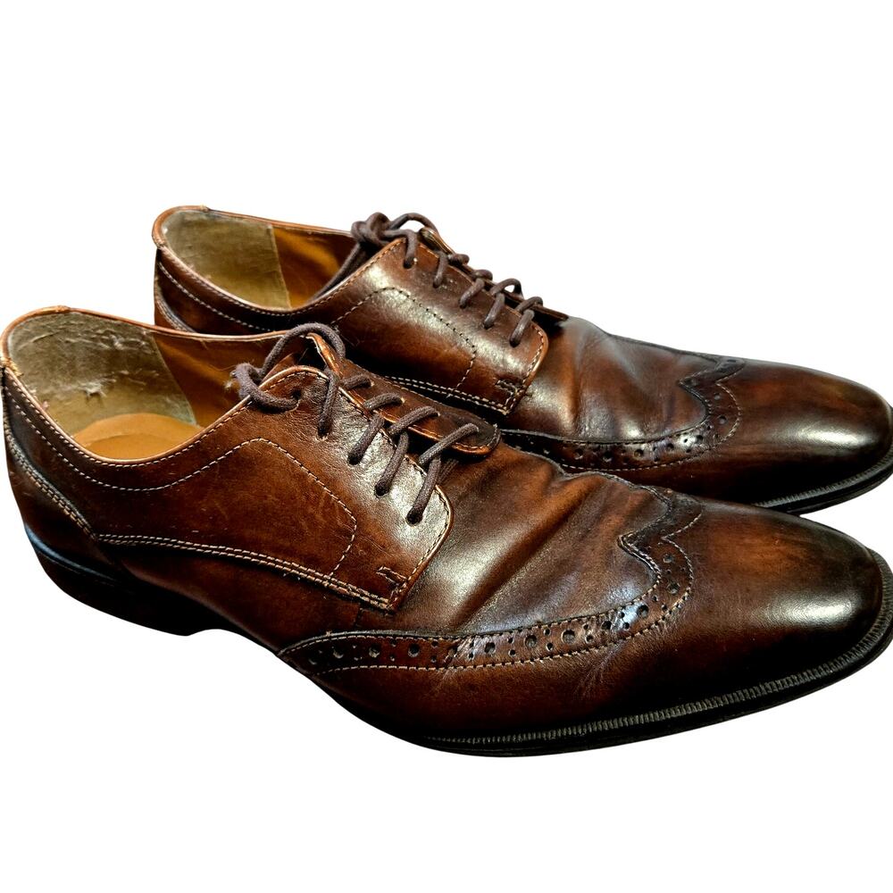 Men's 9.5 Leather Brown Michael Strahan Dress Shoe Oxford Derby Brogues 9 1/2